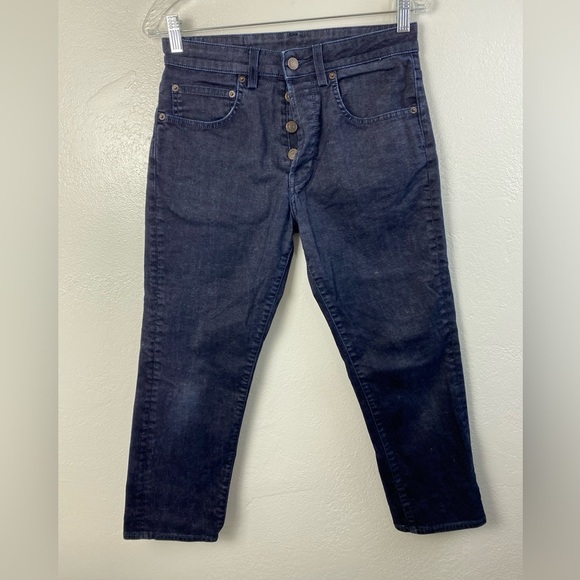 6397 Button Fly Velvet Dark Blue Crop Jeans Women’s 25 Made in Italy